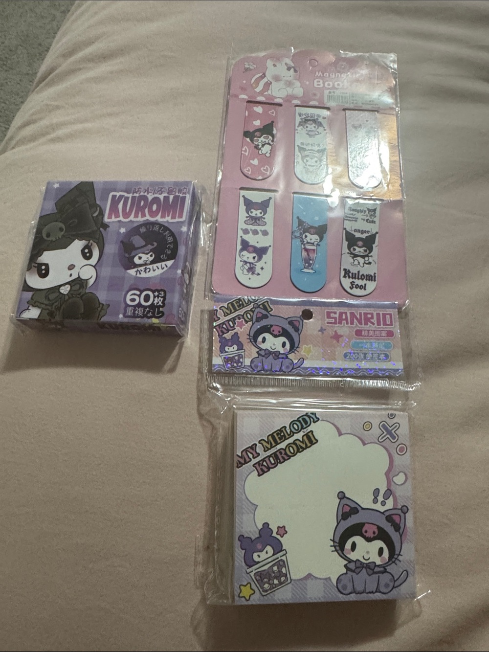 3 pc Bundle Sanrio Kuromi Sticky Notes & Bookmarks Set , Memo pad